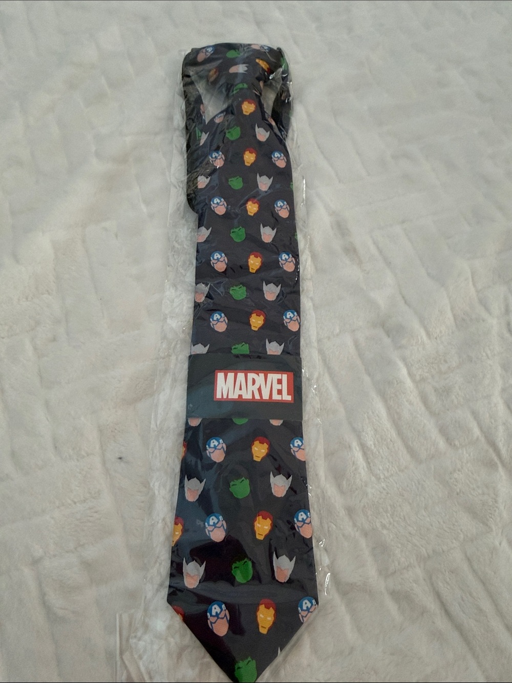Marvel Kids Black Superhero Pattern Tie - Captain America, Iron Man, Hulk